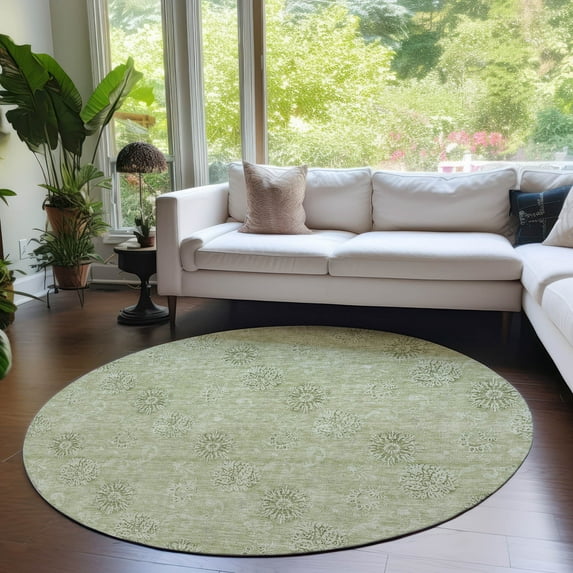 Addison Rugs Chantille Indoor/Outdoor Transitional Floral Sage Washable Round Rug, 8' x 8'