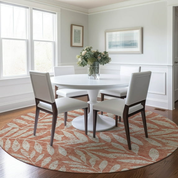 Addison Rugs Chantille Indoor/Outdoor Transitional Floral Salmon Washable Round Rug, 8' x 8'
