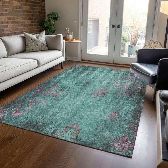 Addison Rugs Chantille Indoor/Outdoor Transitional Floral Seafoam Machine Washable Rectangle Rug, 8' x 10'