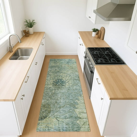 Addison Rugs Chantille Indoor/Outdoor Transitional Floral Seafoam Machine Washable Runner Rug, 2'3" x 7'6"
