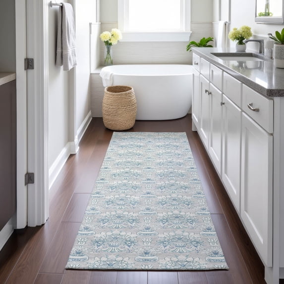 Addison Rugs Chantille Indoor/Outdoor Transitional Floral Silver Machine Washable Runner Rug, 2'3" x 7'6"