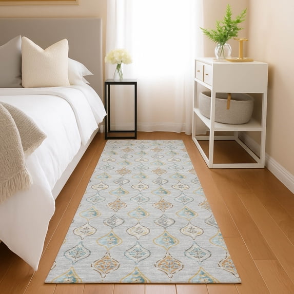 Addison Rugs Chantille Indoor/Outdoor Transitional Floral Silver Machine Washable Runner Rug, 2'3" x 7'6"
