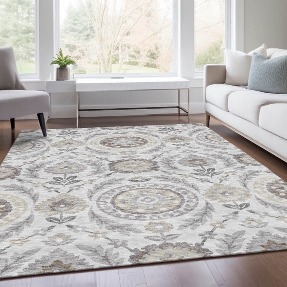 Addison Rugs Chantille Indoor/Outdoor Transitional Floral Silver Washable Rectangle Rug, 10' x 14'