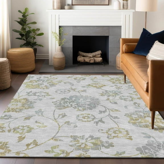 Addison Rugs Chantille Indoor/Outdoor Transitional Floral Silver Washable Rectangle Rug, 3' x 5'