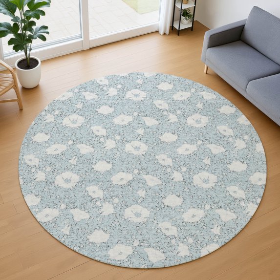 Addison Rugs Chantille Indoor/Outdoor Transitional Floral Sky Machine Washable Round Rug, 8' x 8'