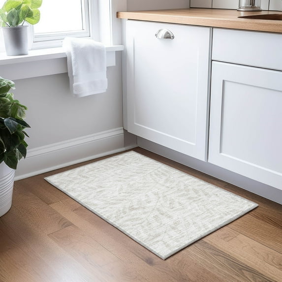 Addison Rugs Chantille Indoor/Outdoor Transitional Floral Taupe Washable Rectangle Rug, 1'8" x 2'6"
