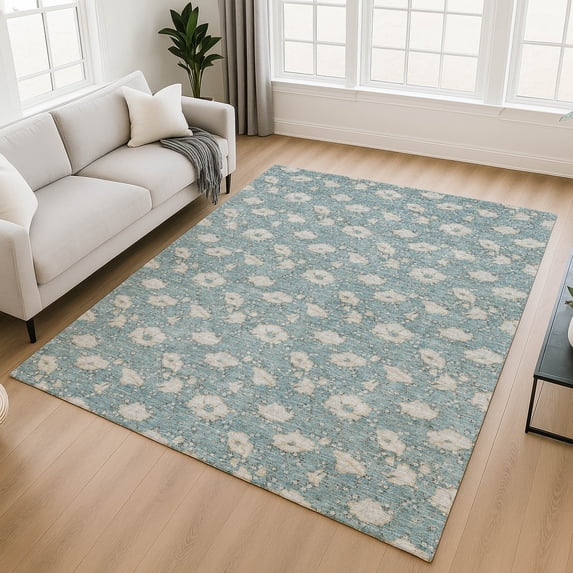 Addison Rugs Chantille Indoor/Outdoor Transitional Floral Teal Machine Washable Rectangle Rug, 8' x 10'