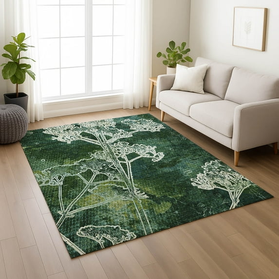 Addison Rugs Chantille Indoor/Outdoor Transitional Floral Teal Machine Washable Rectangle Rug, 9' x 12'