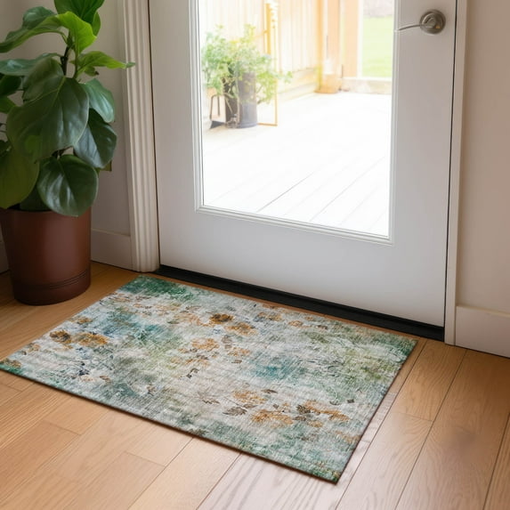 Addison Rugs Chantille Indoor/Outdoor Transitional Floral Teal Washable Rectangle Rug, 1'8" x 2'6"