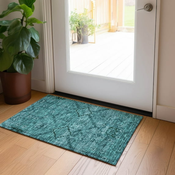 Addison Rugs Chantille Indoor/Outdoor Transitional Floral Teal Washable Rectangle Rug, 1'8" x 2'6"