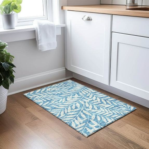 Addison Rugs Chantille Indoor/Outdoor Transitional Floral Teal Washable Rectangle Rug, 1'8" x 2'6"