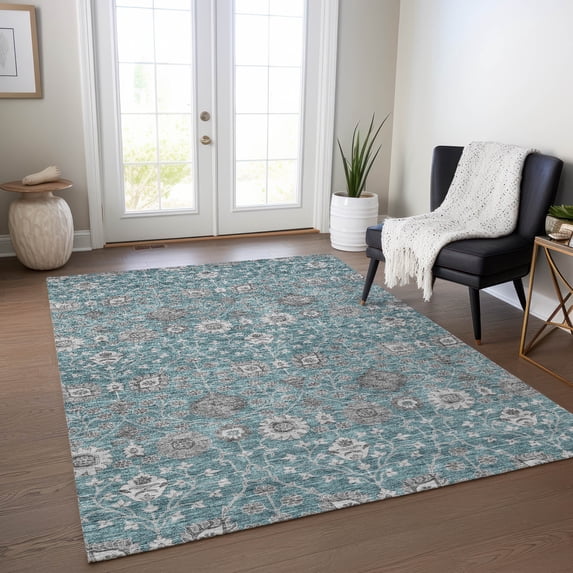 Addison Rugs Chantille Indoor/Outdoor Transitional Floral Teal Washable Rectangle Rug, 2'6" x 3'10"