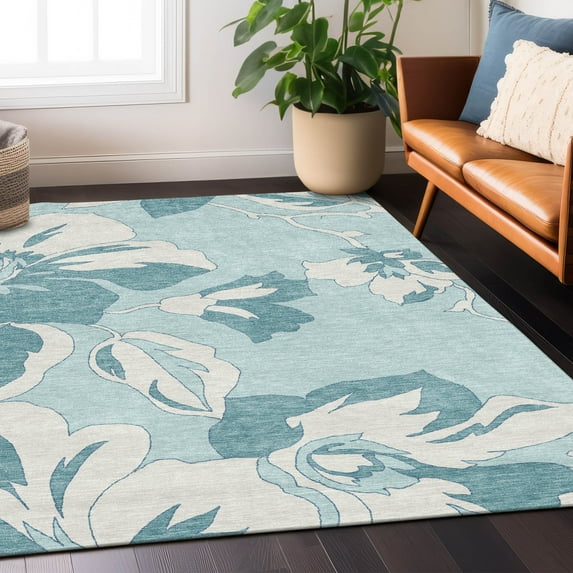 Addison Rugs Chantille Indoor/Outdoor Transitional Floral Teal Washable Rectangle Rug, 2'6" x 3'10"