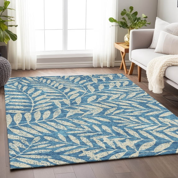 Addison Rugs Chantille Indoor/Outdoor Transitional Floral Teal Washable Rectangle Rug, 9' x 12'