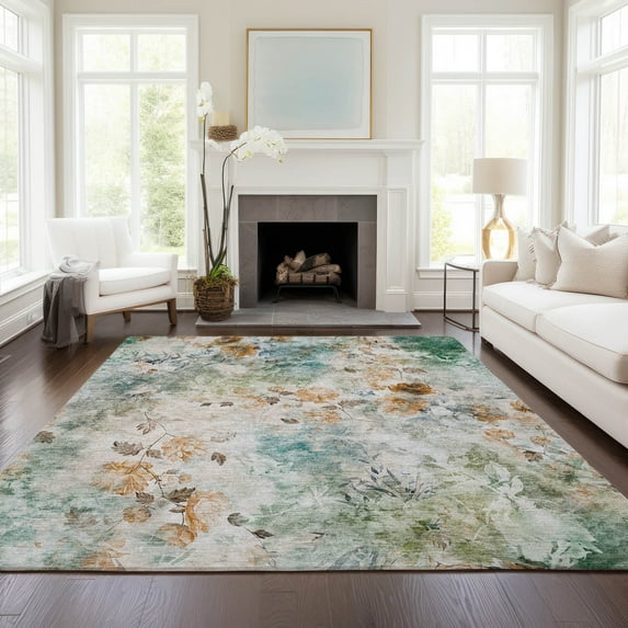 Addison Rugs Chantille Indoor/Outdoor Transitional Floral Teal Washable Rectangle Rug, 9' x 12'