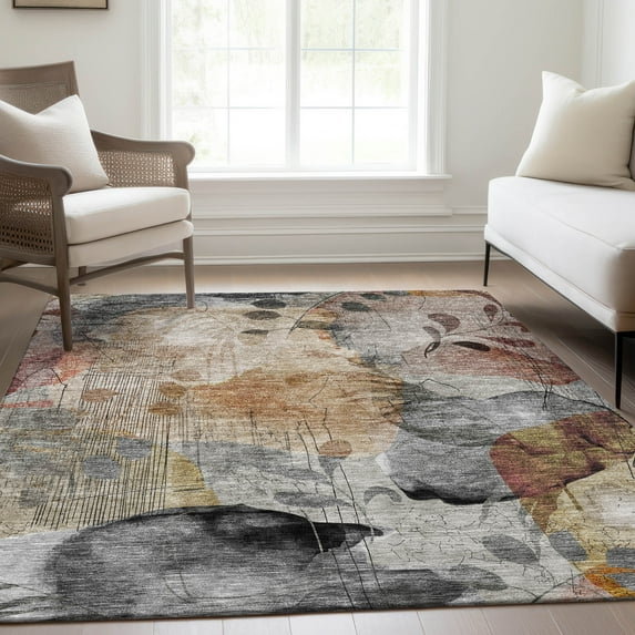 Addison Rugs Chantille Indoor/Outdoor Transitional Floral Terracotta Washable Rectangle Rug, 9' x 12'