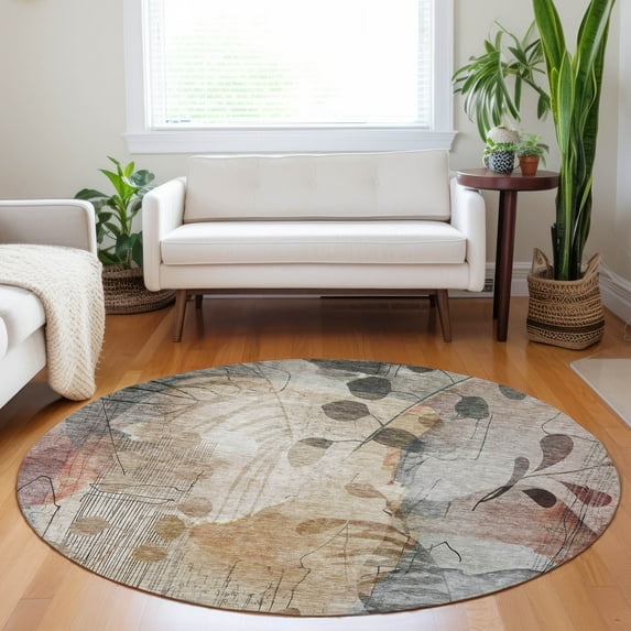 Addison Rugs Chantille Indoor/Outdoor Transitional Floral Terracotta Washable Round Rug, 8' x 8'