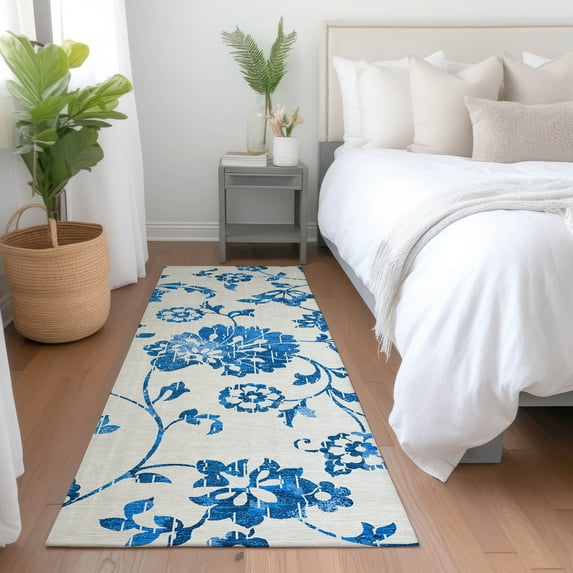 Addison Rugs Chantille Indoor/Outdoor Transitional Floral White Washable Runner Rug, 2'3" x 7'6"