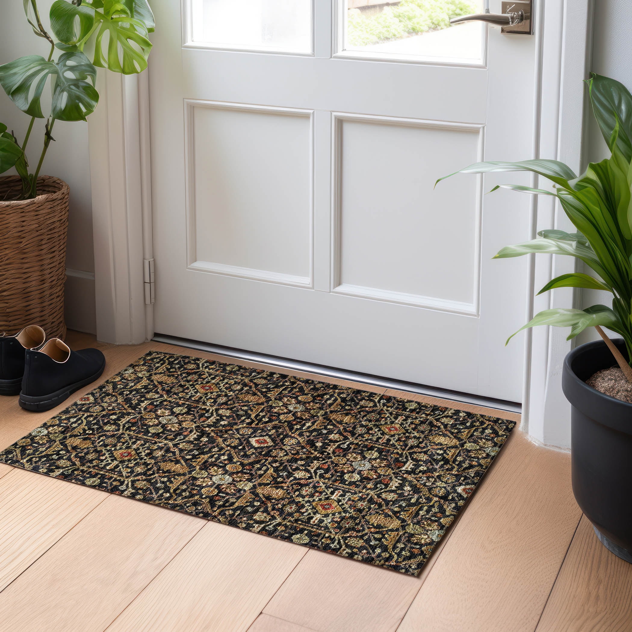 Addison Rugs Chantille Indoor/Outdoor Transitional Geometric, Abstract Black Washable Rectangle Rug, 1'8" x 2'6"