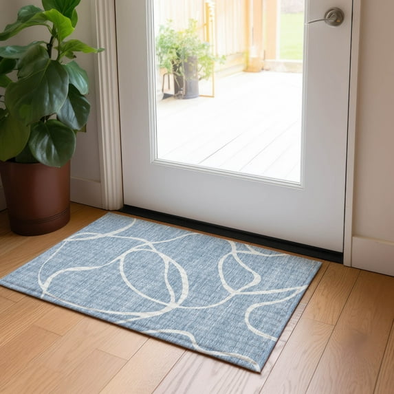Addison Rugs Chantille Indoor/Outdoor Transitional Geometric, Abstract Denim Washable Rectangle Rug, 1'8" x 2'6"
