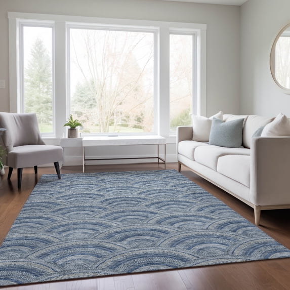 Addison Rugs Chantille Indoor/Outdoor Transitional Geometric, Abstract Denim Washable Rectangle Rug, 2'6" x 3'10"