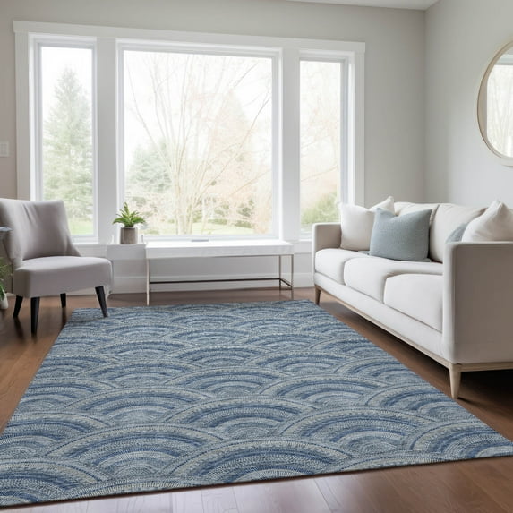 Addison Rugs Chantille Indoor/Outdoor Transitional Geometric, Abstract Denim Washable Rectangle Rug, 5' x 7'6"