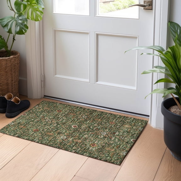 Addison Rugs Chantille Indoor/Outdoor Transitional Geometric, Abstract Emerald Washable Rectangle Rug, 1'8" x 2'6"