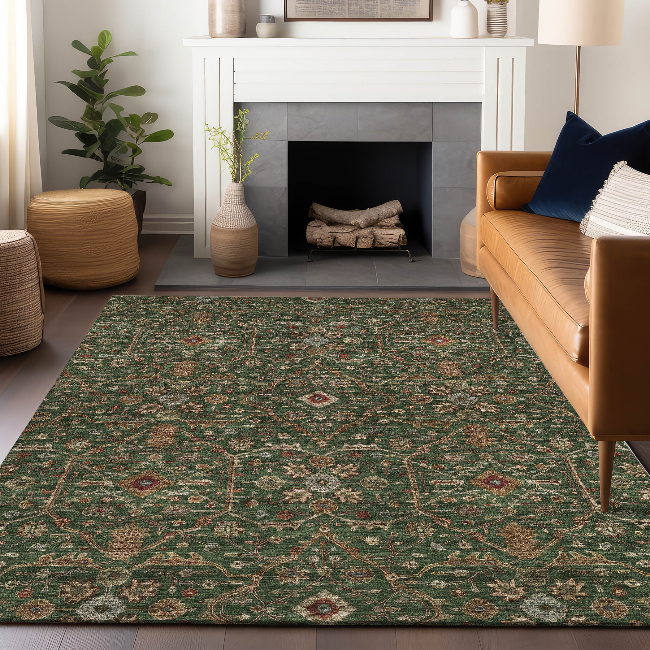 Addison Rugs Chantille Indoor/Outdoor Transitional Geometric, Abstract Emerald Washable Rectangle Rug, 3' x 5'