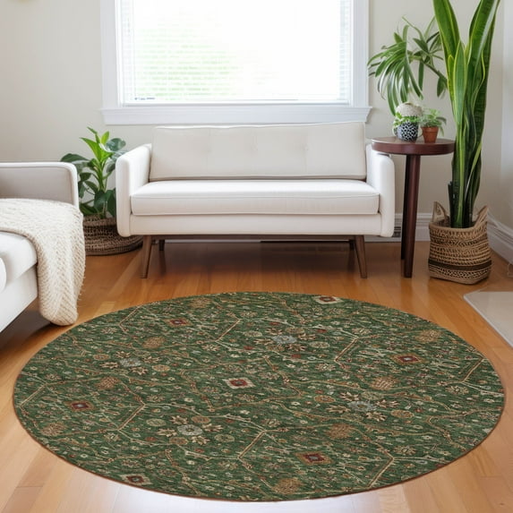 Addison Rugs Chantille Indoor/Outdoor Transitional Geometric, Abstract Emerald Washable Round Rug, 8' x 8'