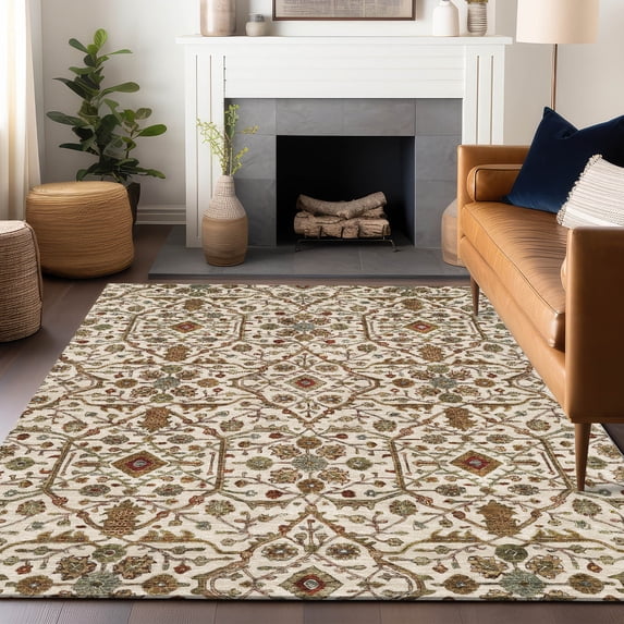 Addison Rugs Chantille Indoor/Outdoor Transitional Geometric, Abstract Ivory Washable Rectangle Rug, 5' x 7'6"