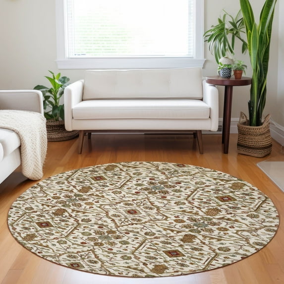 Addison Rugs Chantille Indoor/Outdoor Transitional Geometric, Abstract Ivory Washable Round Rug, 8' x 8'