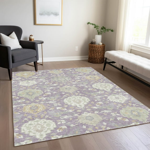 Addison Rugs Chantille Indoor/Outdoor Transitional Geometric, Abstract Lavender Washable Rectangle Rug, 5' x 7'6"