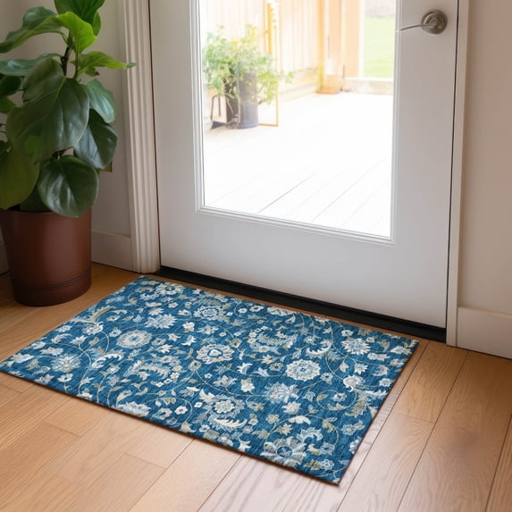 Addison Rugs Chantille Indoor/Outdoor Transitional Geometric, Abstract Navy Washable Rectangle Rug, 1'8" x 2'6"