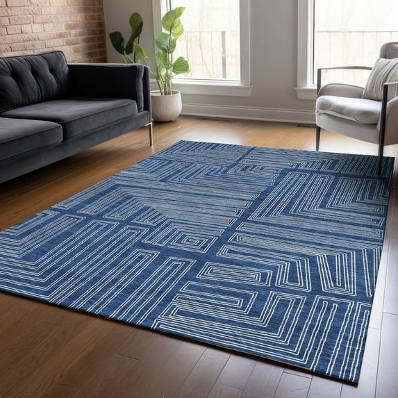 Addison Rugs Chantille Indoor/Outdoor Transitional Geometric, Abstract Navy Washable Rectangle Rug, 8' x 10'