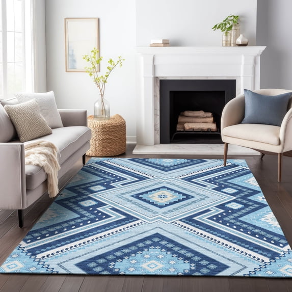 Addison Rugs Chantille Indoor/Outdoor Transitional Geometric, Abstract Navy Washable Rectangle Rug, 9' x 12'