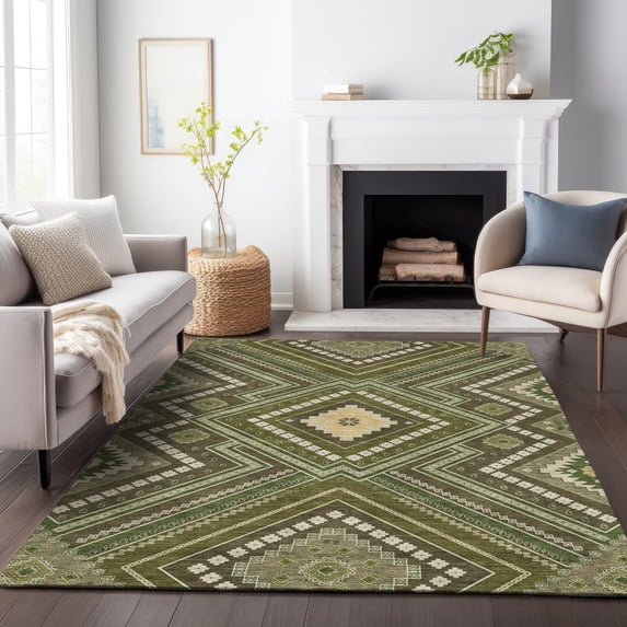 Addison Rugs Chantille Indoor/Outdoor Transitional Geometric, Abstract Olive Washable Rectangle Rug, 8' x 10'