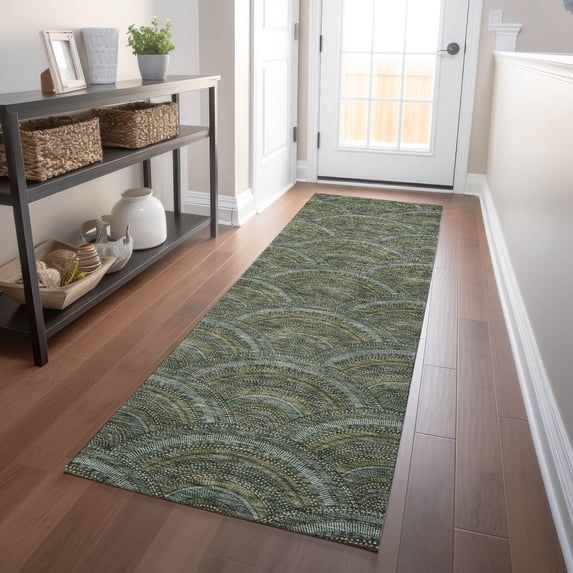 Addison Rugs Chantille Indoor/Outdoor Transitional Geometric, Abstract Olive Washable Runner Rug, 2'3" x 7'6"