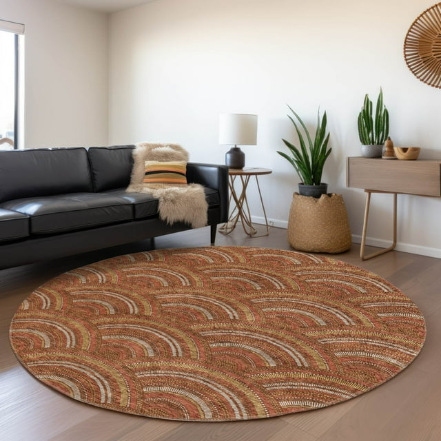 Addison Rugs Chantille Indoor/Outdoor Transitional Geometric, Abstract Paprika Washable Round Rug, 8' x 8'