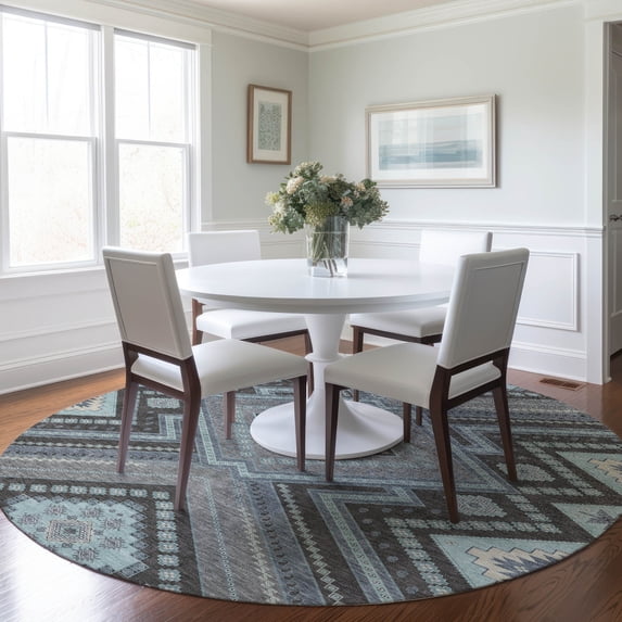 Addison Rugs Chantille Indoor/Outdoor Transitional Geometric, Abstract Pewter Washable Round Rug, 8' x 8'