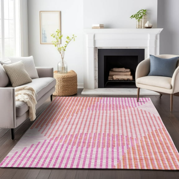 Addison Rugs Chantille Indoor/Outdoor Transitional Geometric, Abstract Pink Washable Rectangle Rug, 3' x 5'