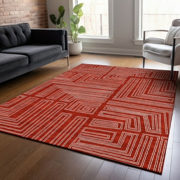 Addison Rugs Chantille Indoor/Outdoor Transitional Geometric, Abstract Red Washable Rectangle Rug, 3' x 5'