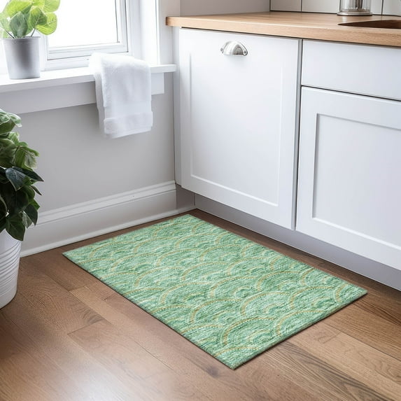 Addison Rugs Chantille Indoor/Outdoor Transitional Geometric, Abstract Sage Washable Rectangle Rug, 1'8" x 2'6"
