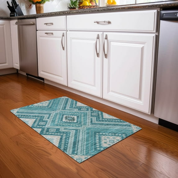 Addison Rugs Chantille Indoor/Outdoor Transitional Geometric, Abstract Teal Washable Rectangle Rug, 1'8" x 2'6"