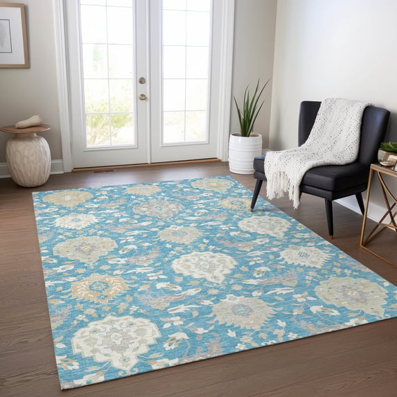 Addison Rugs Chantille Indoor/Outdoor Transitional Geometric, Abstract Teal Washable Rectangle Rug, 5' x 7'6"