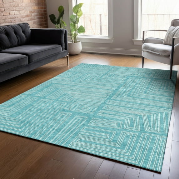 Addison Rugs Chantille Indoor/Outdoor Transitional Geometric, Abstract Turquoise Washable Rectangle Rug, 5' x 7'6"