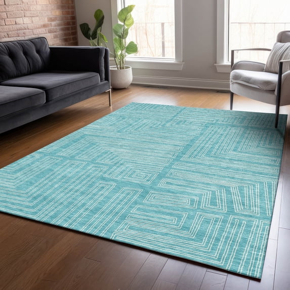 Addison Rugs Chantille Indoor/Outdoor Transitional Geometric, Abstract Turquoise Washable Rectangle Rug, 8' x 10'