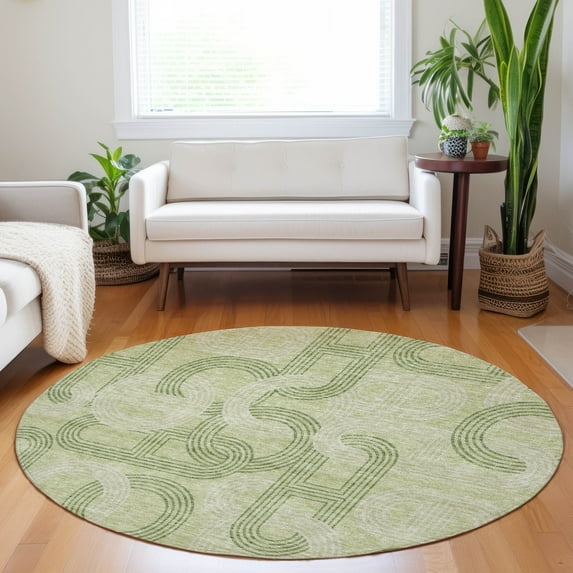 Addison Rugs Chantille Indoor/Outdoor Transitional Geometric Aloe Washable Round Rug, 8' x 8'