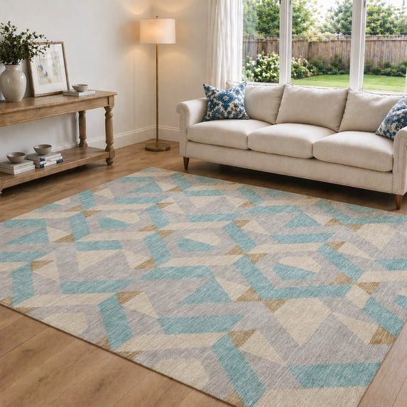 Addison Rugs Chantille Indoor/Outdoor Transitional Geometric Aqua Machine Washable Rectangle Rug, 10' x 14'