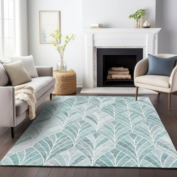 Addison Rugs Chantille Indoor/Outdoor Transitional Geometric Aqua Washable Rectangle Rug, 9' x 12'