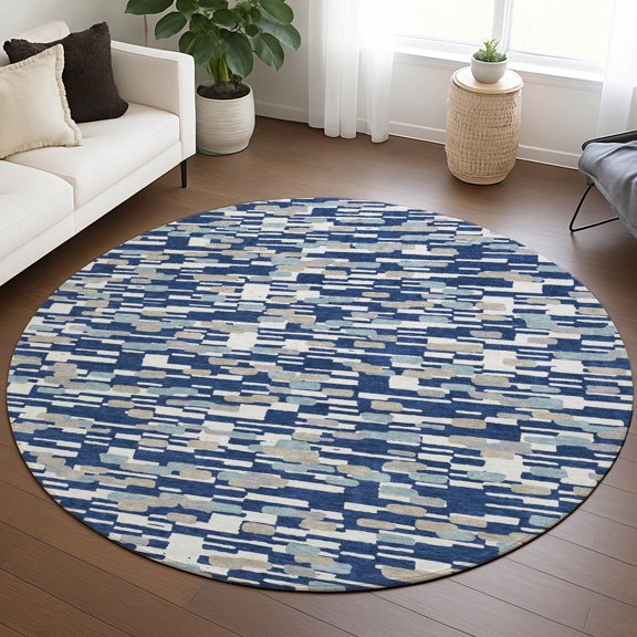 Addison Rugs Chantille Indoor/Outdoor Transitional Geometric Baltic Machine Washable Round Rug, 8' x 8'
